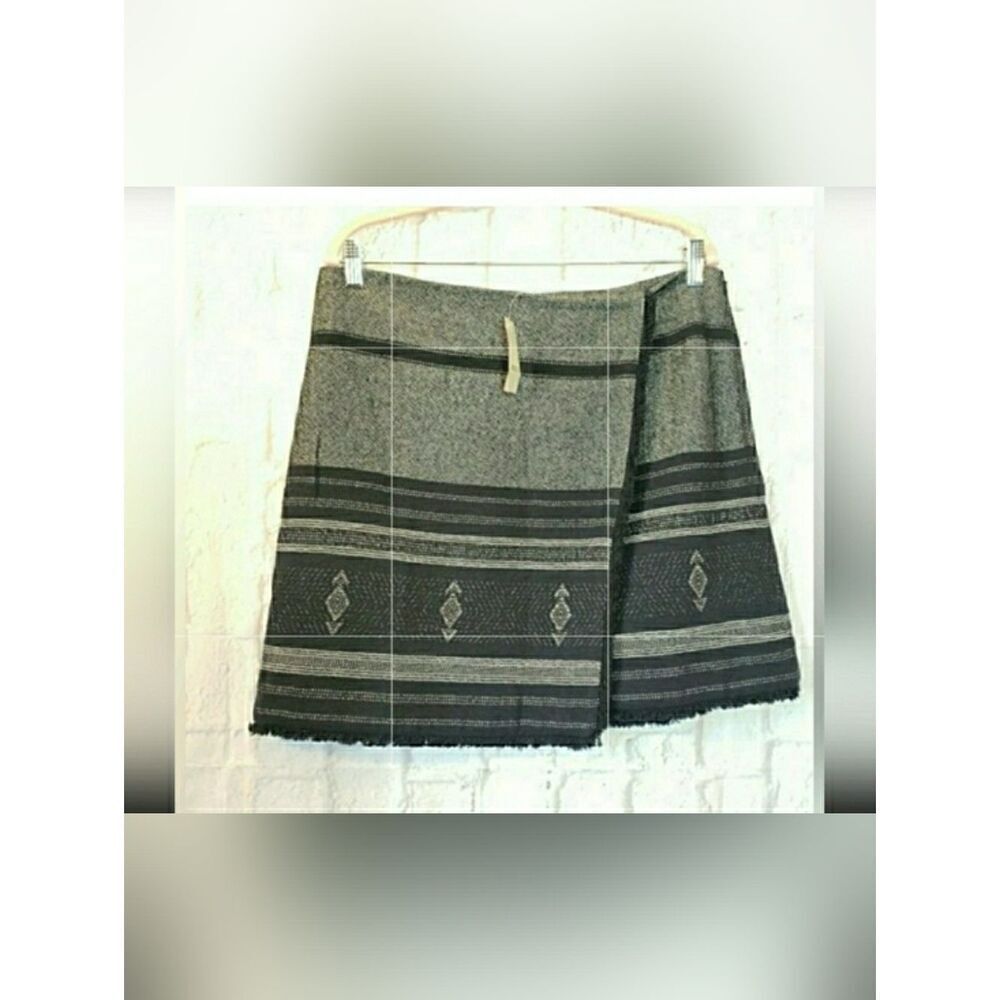 LOFT Navy Faux Wrap Fringed Skirt